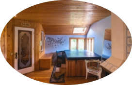 nordic themed room with sauna and hot tub