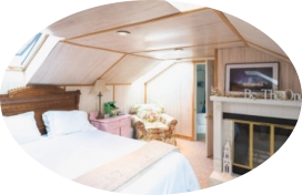 serenity room 3rd floor room with fireplace and skylights