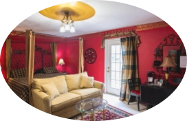 eiffel tower retreat with red walls and rich decor